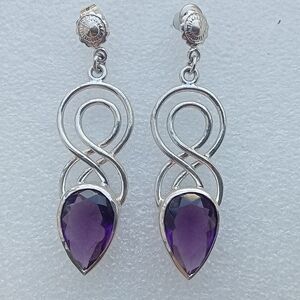 Sterling Silver 925 Celtic Knot Earrings With Teardrop-shaped Amethyst Stones